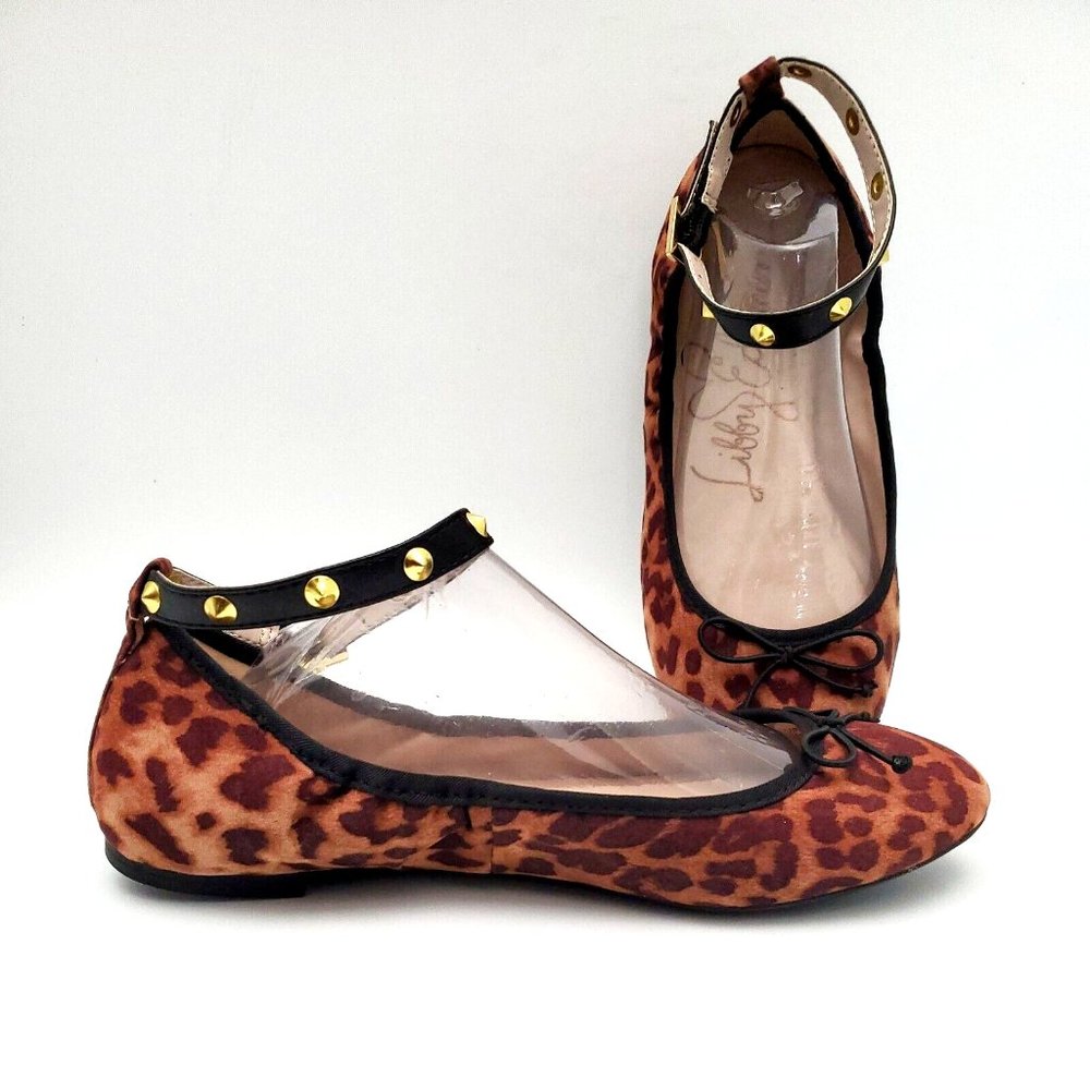 libby. edelman Leopard Print Ankle Strap Flats in Brown and Black